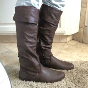 Faux Leather Over the Knee Brown Boots